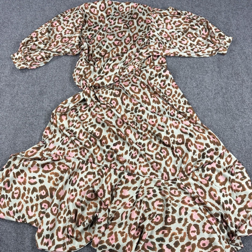 PatBo Dress US 2 Leopard Print Wrap Midi Tie‎ Ruffle Hem Stretch Luxury